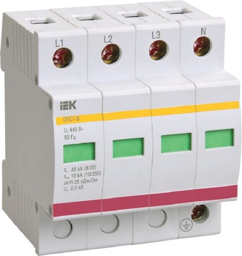 Ограничитель импульсных напряжений УЗИП IEK KARAT ОПС1-C 4п L1-L2-L3-N-PE классII+III 20кА картинка